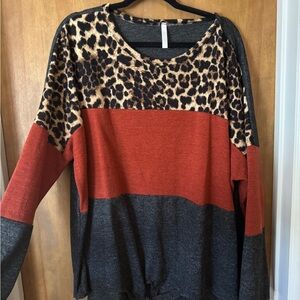 Leopard Print and Color Block Sweater